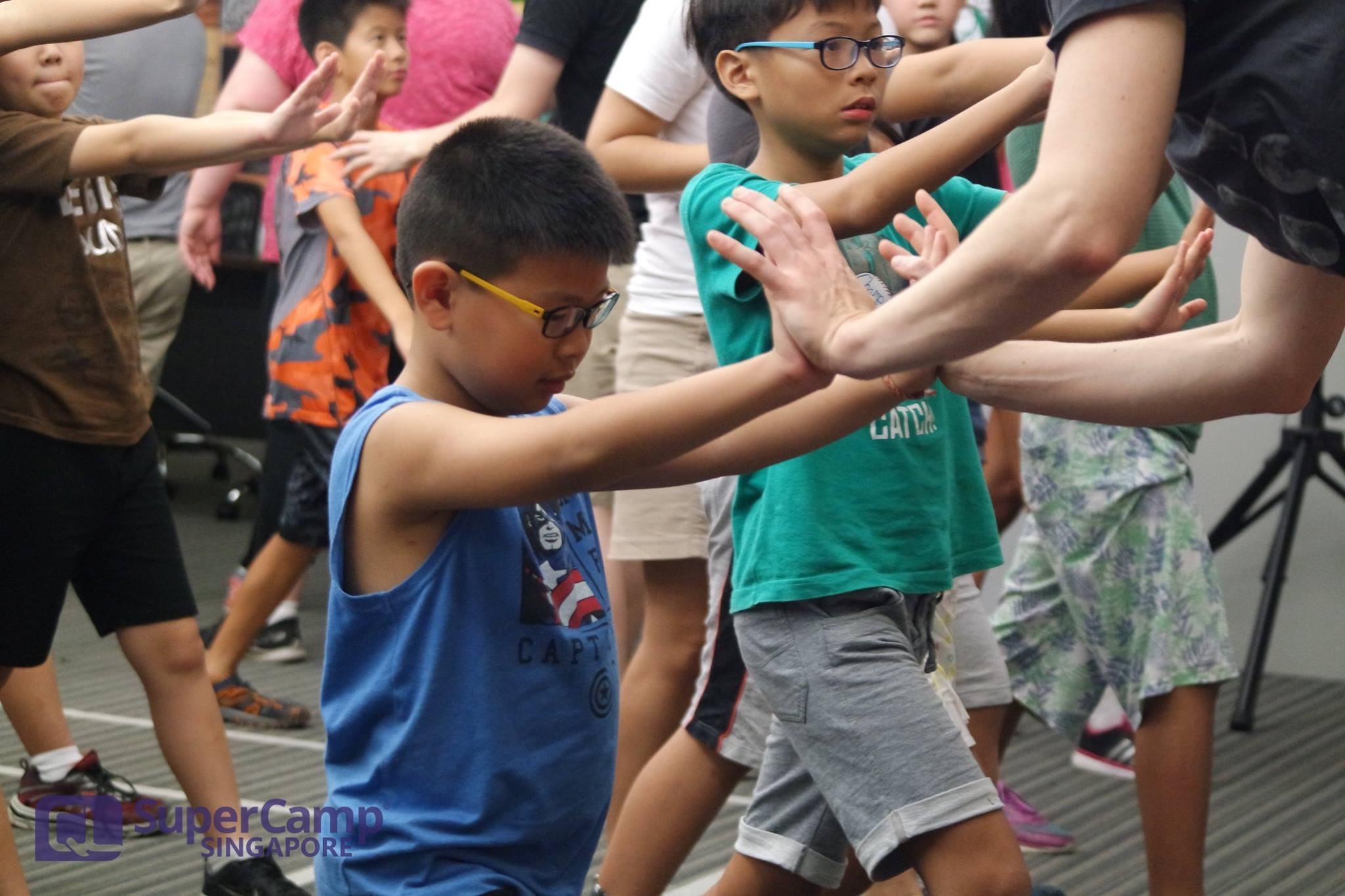 A young student exercising