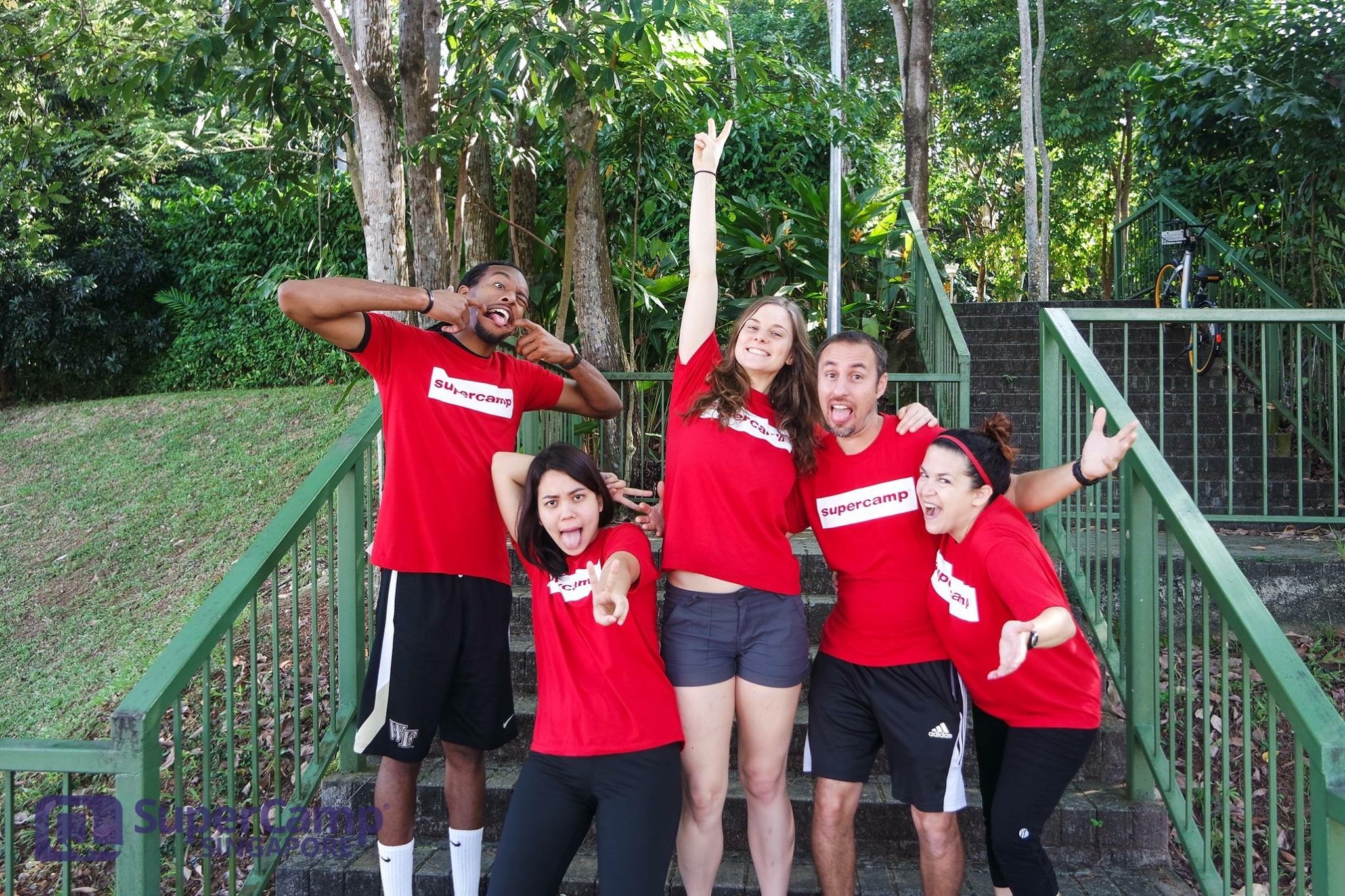 A group of camp participants being goofy and having fun
